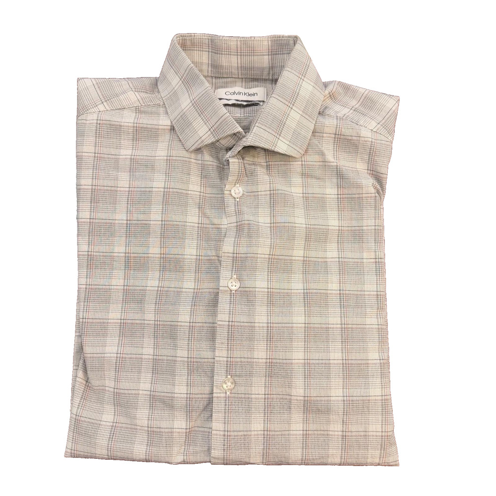 Calvin Klein Button Up Shirt Mens Sz M Long Sleeve Plaid Cotton Slim Fit